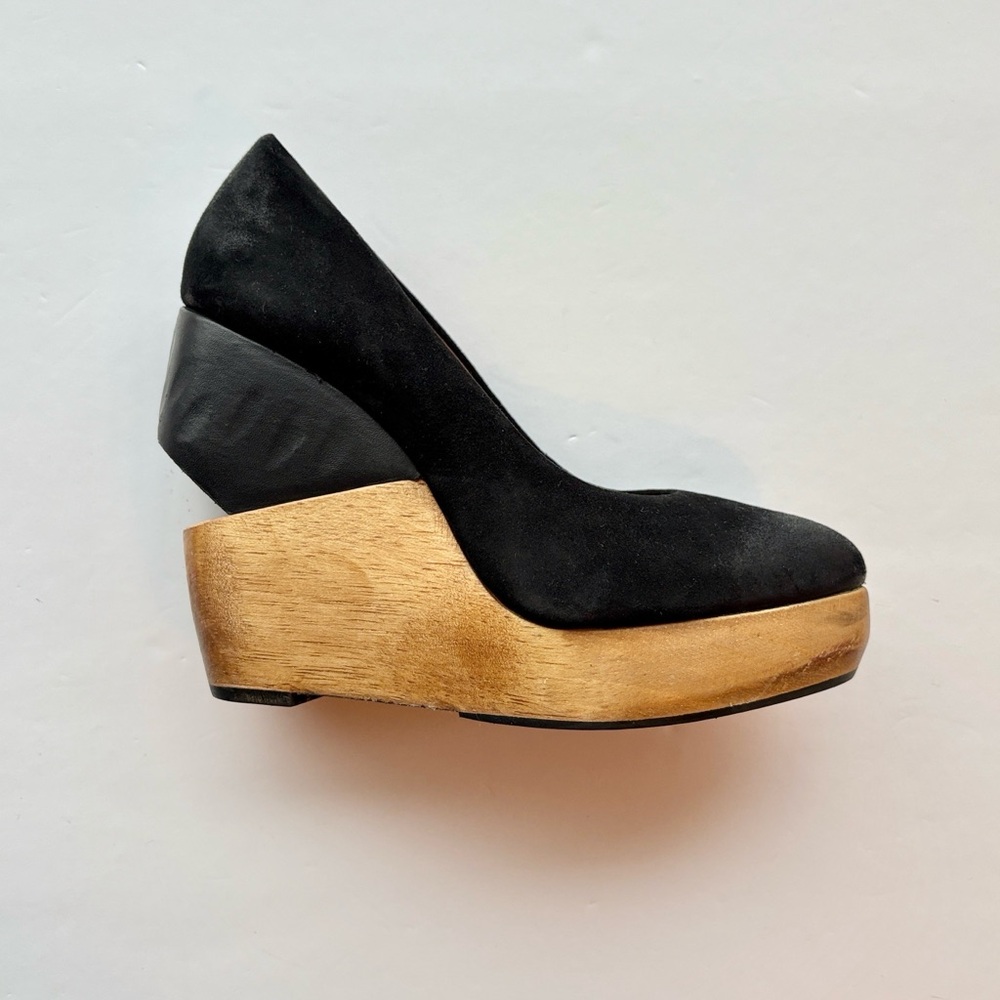 AllSaints Spitalfields Kalman Black Suede Wedge Platform Shoes Cutout Heel EU 38